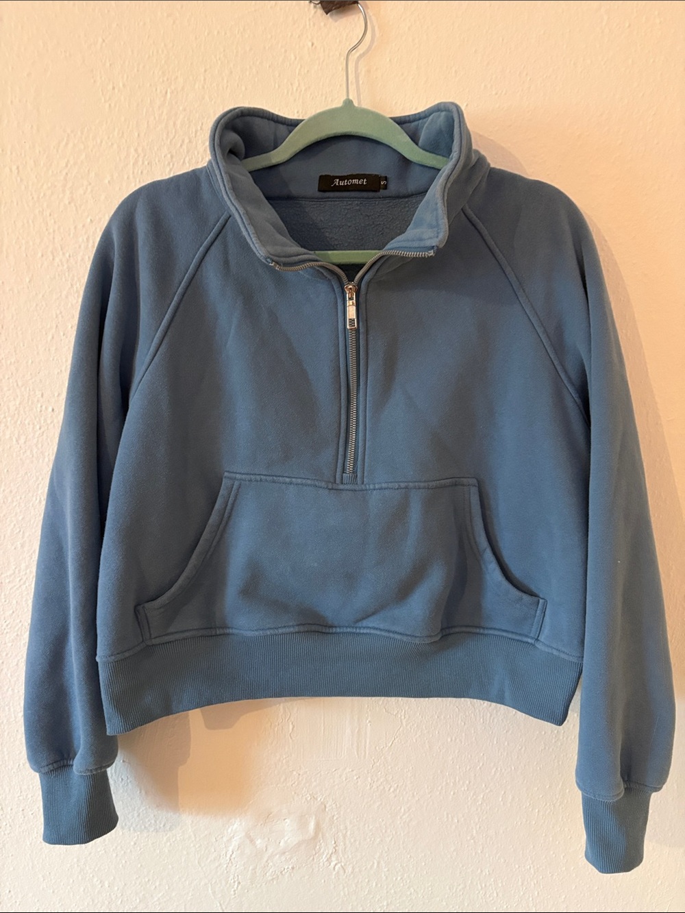 Avenue Half-Zip Pullover Sweatshirt in Soft Blue